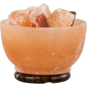 Salt lamp with wood base with chunks