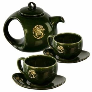 Ceramic tea set tree of life green